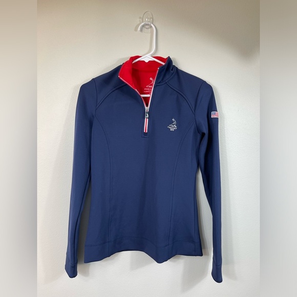 Pinehurst FAIRWAY & GREENE Tops - Pinehurst FAIRWAY Navy and Red Women's Quarter-Zip Top Polo Golf Size XS